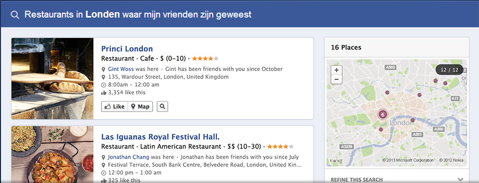 Voorbeeld zoekactie Facebook Graph Search